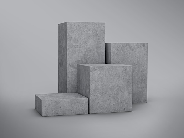 Pódio de suporte de exibição feito de concreto cinza em quatro etapas de exibição de design de produto cimento 4 pódio