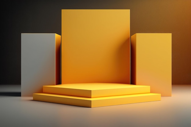 Pódio de tema amarelo 3D realista para exibição de produtos