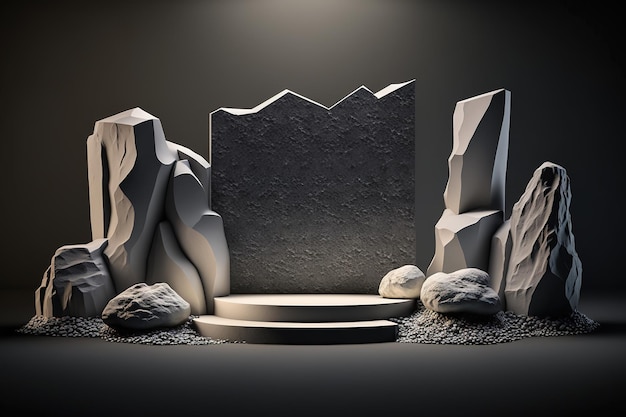 Pódio de tema de pedra 3D realista para exibição de produtos