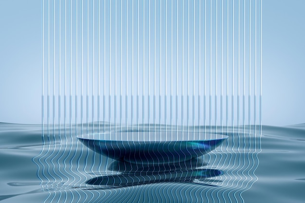 Pódio de vidro no fundo da água azul