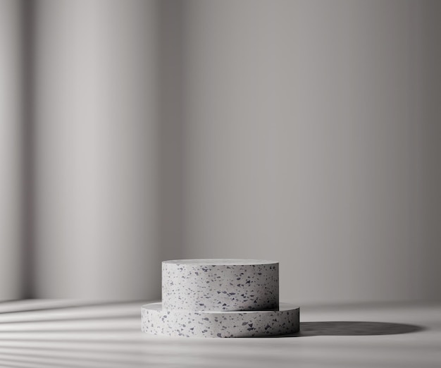 Pódio do cilindro de pedra de renderização em 3D Cena mínima abstrata para exibição de produto