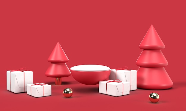 Pódio do cilindro e fundo abstrato vermelho renderização em 3d renderização em pódio de produto de forma geométrica