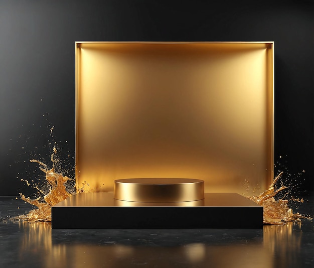 un podio dorado con un fondo negro