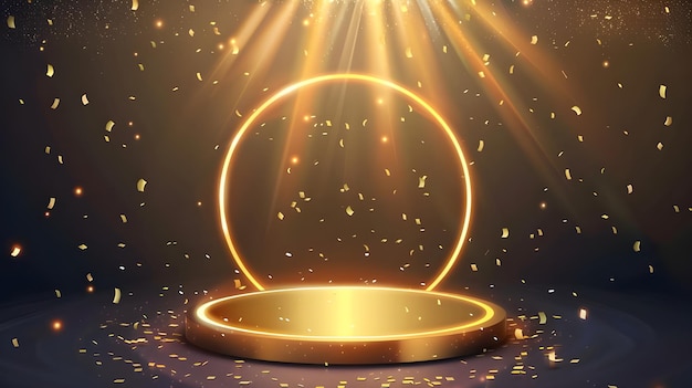 Podio dorado para la presentación del producto Ilustración vectorial Abstracto plataforma de premio dorado vacía