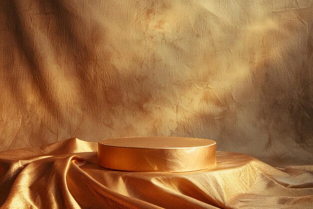Foto el podio dorado tono cálido brillo sutil textura tela fondo joyería perfecta lujo afluente elegante vintage real brillo prístino brillante cosmético de clase brillante refinado