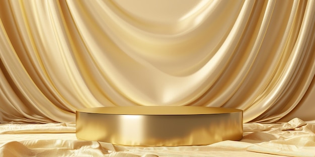 Pódio dourado com fundo têxtil dourado