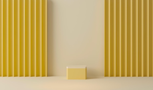 pódio e fundo abstrato cena de cores bege e amarelo renderização 3d na moda