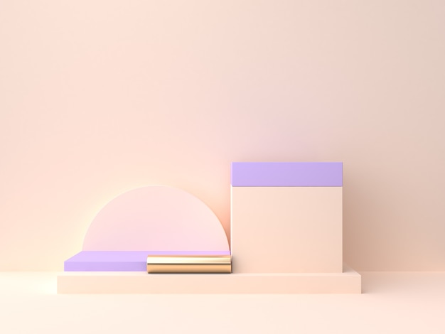 pódio em branco de forma geométrica 3d rendering cream cena de parede violeta-púrpura