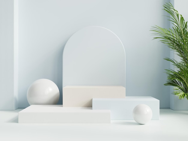 Pódio em composição azul abstrata para apresentação do produtorenderização em 3d