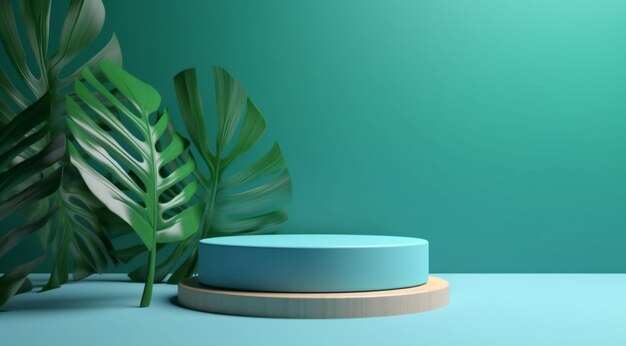 Pódio em estilo tropical em tons de azul criado com tecnologia generative ai