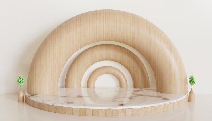 Podio de escaparate de escenario minimalista de lujo blanco para producto, pedestal geométrico abstracto fondo renderizado 3d