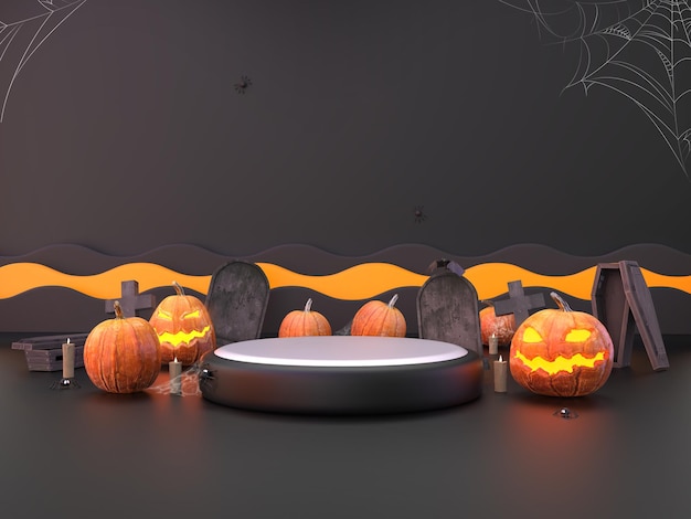 Foto podio de escena 3d de halloween