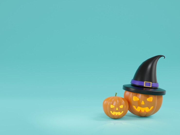 Podio de escenario de diseño de Render 3D de fondo de calabazas de Halloween feliz