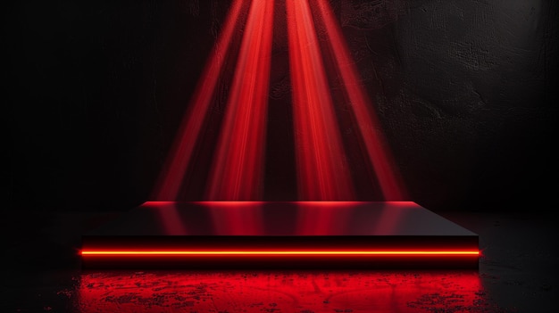 El podio del escenario iluminado con reflectores concepto de la ceremonia de entrega de premios renderizado en 3D