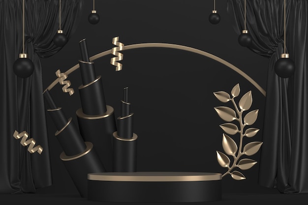 Podio de escenario negro para decoración de productos representación 3D adecuada