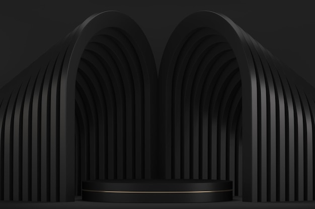 Podio de escenario negro para decoración de productos representación 3D adecuada