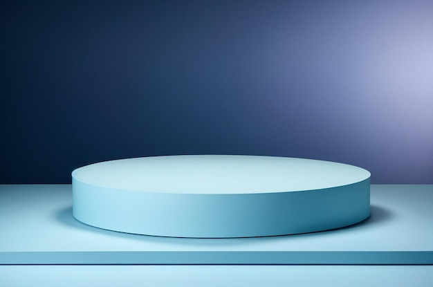 Este podio está diseñado específicamente para exhibir productos con una combinación de azul claro en el podio y azul oscuro en el fondo creando una atractiva exhibición de presentación