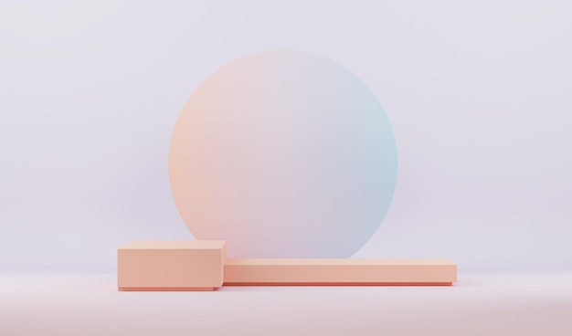 Podio de exhibición del producto con caja de cubo y render 3d de fondo abstracto rosa coral pastel