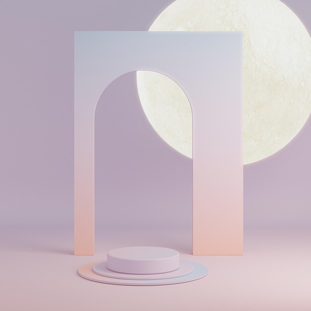 Podio de exhibición de productos y fondo de color rosa coral pastel abstracto Moderno render 3d para redes sociales