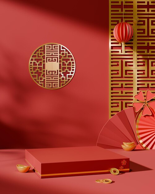 Foto podio de exhibición de productos en tema chino verde y dorado