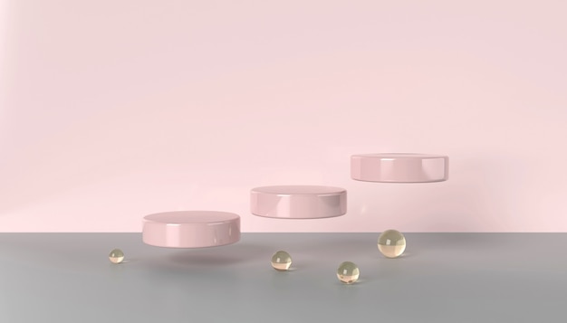 Podio flotante 3d rosa con bolas de cristal
