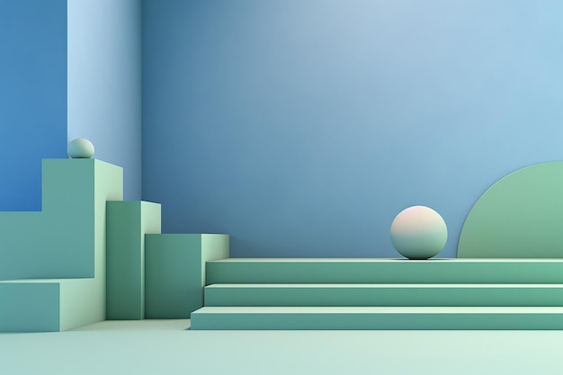 Podio y fondo abstracto colores pastel azul y verde escena de moda d render.