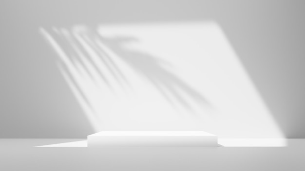 podio con fondo de luz blanca y renderizado 3d de sombra de hojas