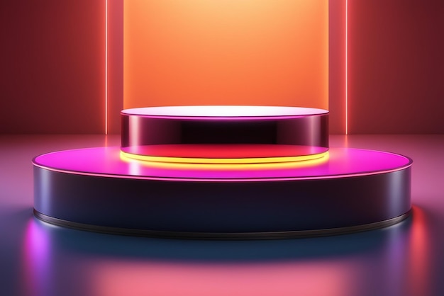 Foto pódio fotográfico com tecido neon colocado no fundo de elegância de pedestal premium de luxo para o produto