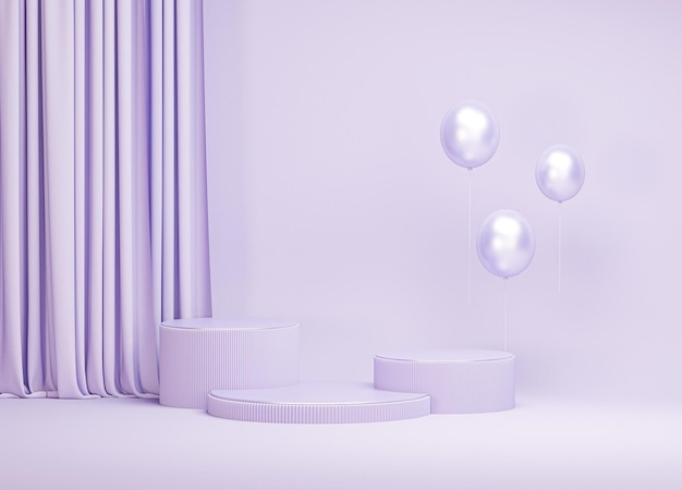 Podio ganador para la presentación del producto Podio redondo sobre fondo púrpura pastel 3d render