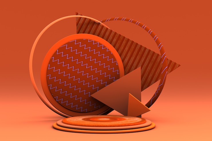 Foto podio geométrico 3d colores de otoño formas primitivas escena de otoño naranja y amarillo