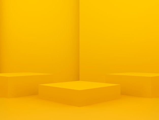 pódio geométrico amarelo 3D fundo amarelo