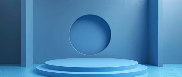 Pódio geométrico minimalista abstrato azul para apresentação de produtos em 3D