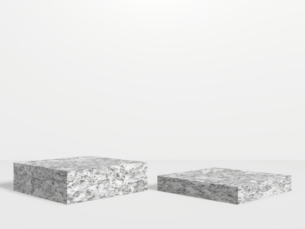 Podio de granito renderizado 3D sobre fondo blanco. Maqueta de piedra.