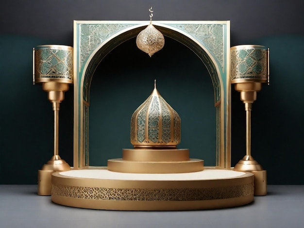 Podio islámico de lujo podio de ramadán para la exhibición de productos base de presentación de la etapa ai generativo