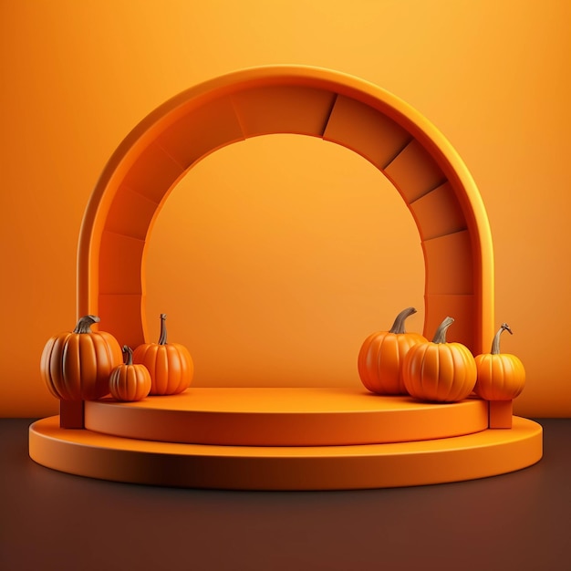 Pódio laranja para promoção de venda de Halloween ou produto Pódio 3D de cena minimalista de Halloween quadrado