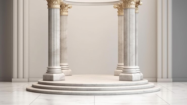 Podio de lujo 3d con columna romana para exhibición de productos hecho por IA generativa