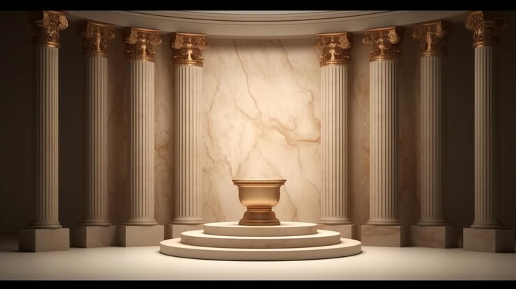 Podio de lujo 3d con columna romana para exhibición de productos hecho por IA generativa