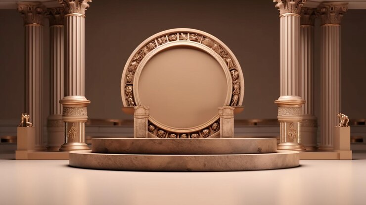 Podio de lujo 3d con columna romana para exhibición de productos hecho por IA generativa