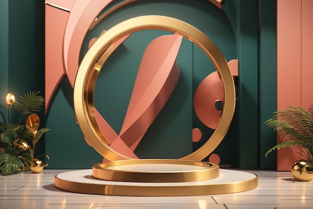 podio de lujo de fondo de escena abstracta sobre maqueta de presentación de producto de oro de fondo