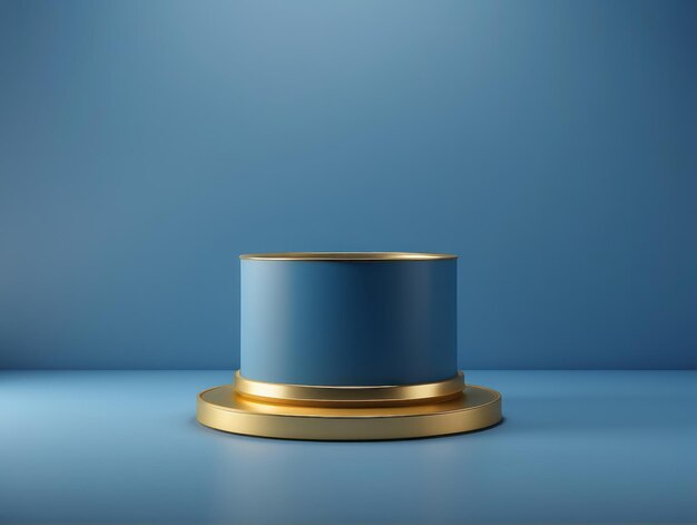 Podio de lujo minimalista, pedestal azul y dorado para la vitrina del producto