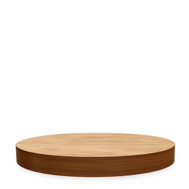 Podio de madera real con fondo blanco