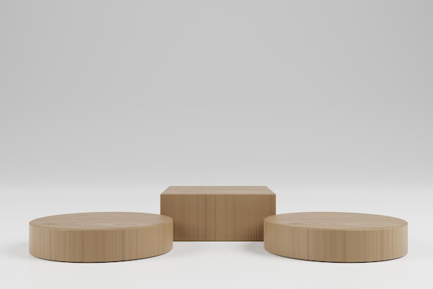 Podio de madera renderizado en 3d para exhibición de productos