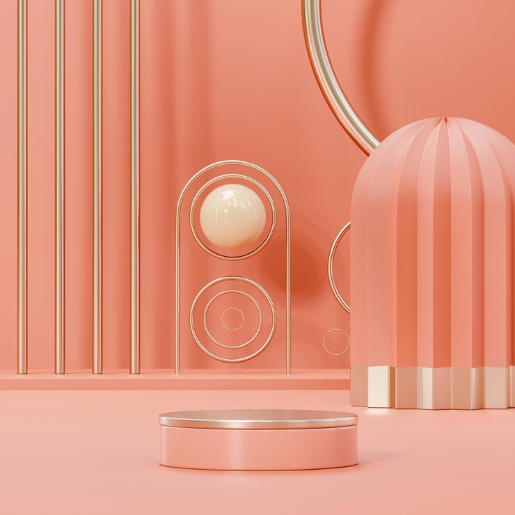 Podio de melocotón sobre fondo moderno de melocotón para la colocación de productos 3d render
