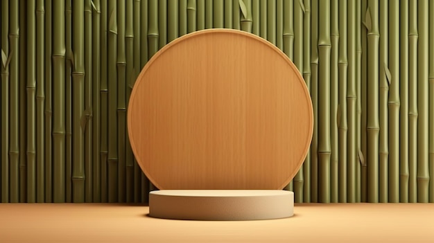 Podio de mesa de madera de teca redonda mínima moderna bambú verde y diseño de patrón chino