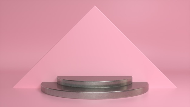 Podio de metal rugoso sobre un fondo triangular rosa Foto Premium