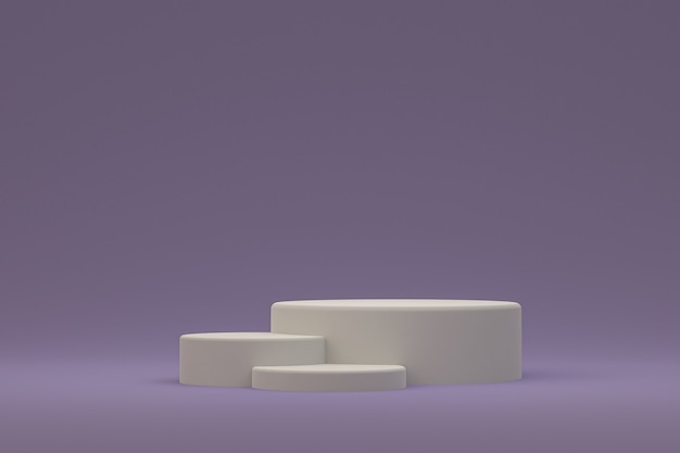 Podio mínimo blanco o pantalla de pedestal sobre fondo púrpura abstracto para presentación de productos cosméticos