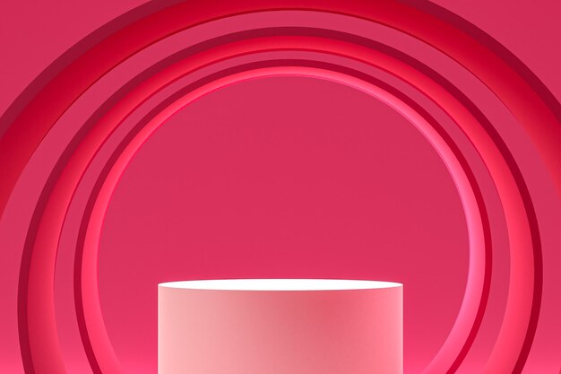 Podio mínimo blanco o pantalla de pedestal sobre fondo rosa abstracto para presentación de productos cosméticos