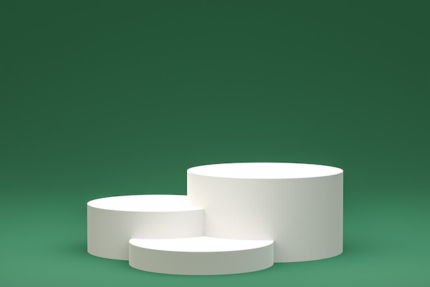 Podio mínimo blanco o pantalla de pedestal sobre fondo verde abstracto para presentación de productos cosméticos