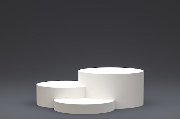 Pódio mínimo branco ou display de pedestal em fundo preto abstrato para apresentação de produtos cosméticos