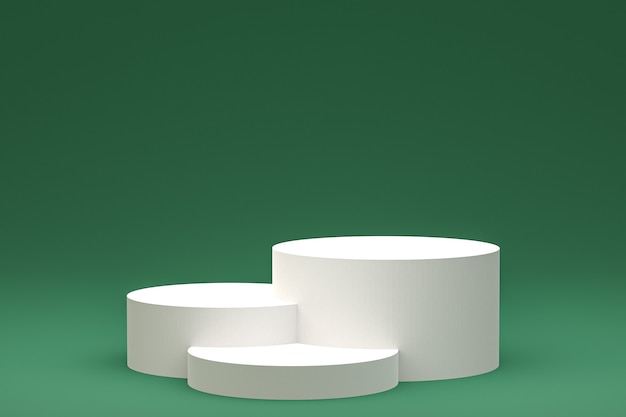 Pódio mínimo branco ou display de pedestal em fundo verde abstrato para apresentação de produtos cosméticos